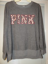 Victoria's Secret PINK Grey Leopard logo Print Crewneck Sweatshirt sz XS Super
