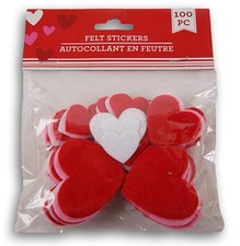 Heart Shaped Valentine Themed Felt Mini Sticker Set - Red, White, and Pink - ...