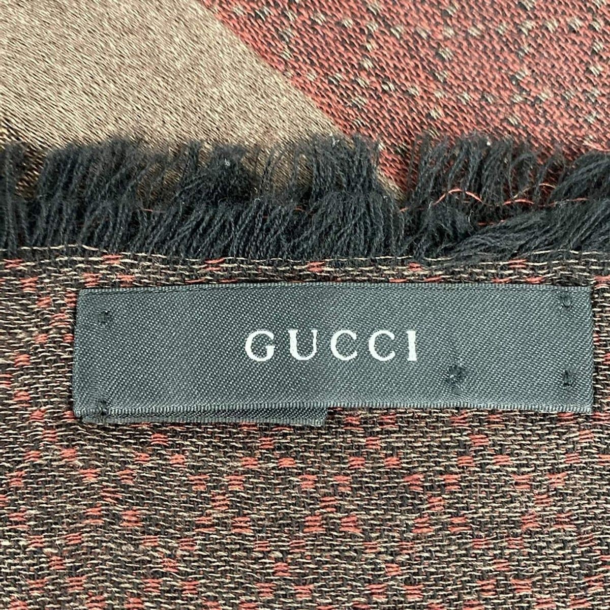 Auth GUCCI Interlocking G Scarf Stole Wool Silk Red Dark Brown from japan thumbnail 22