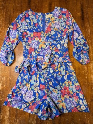 Yumi Kim Blue Floral Romper With Shorts One Piece Women's Medium Used Cute Girly