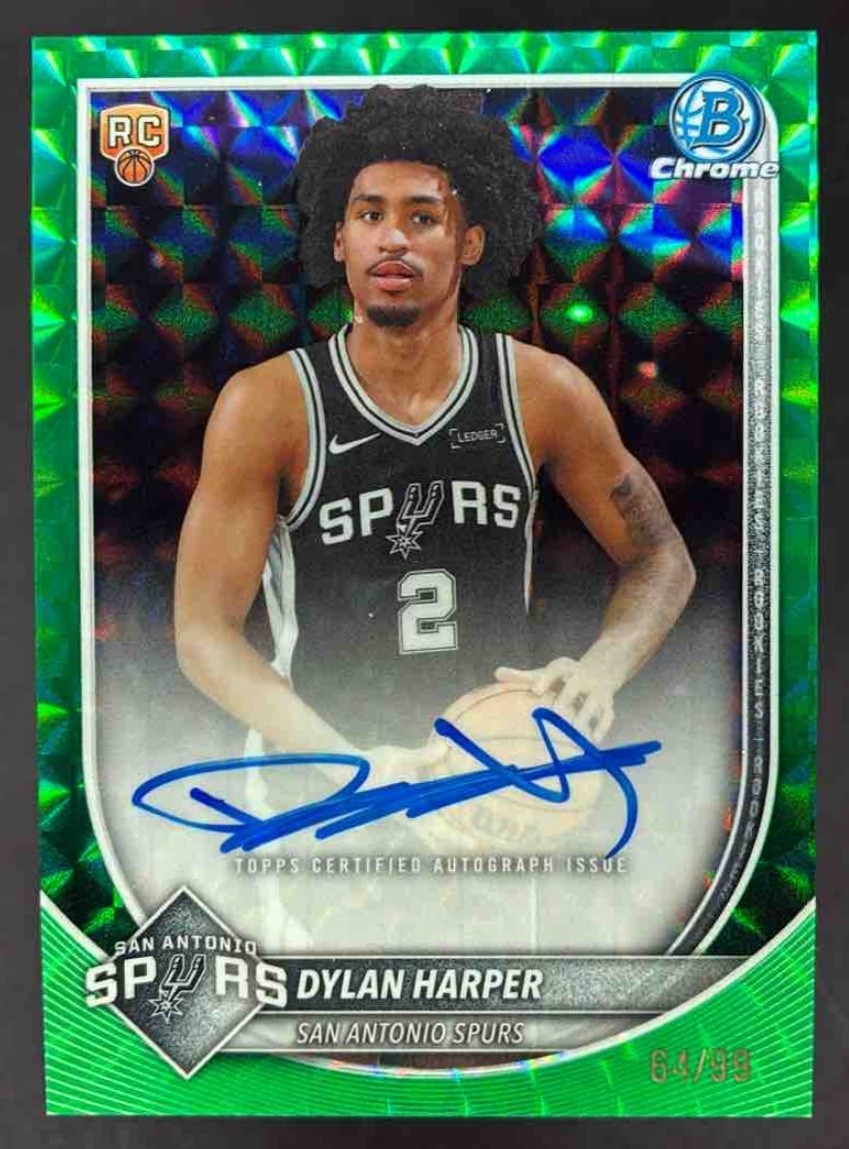2025-26 Bowman Dylan Harper Chrome Auto RC Green Geometric Refractor #/99 Spurs