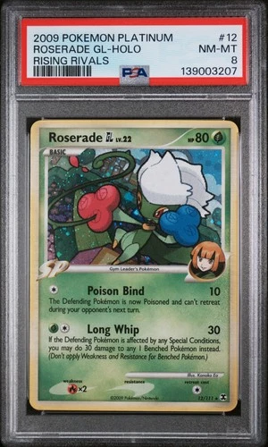 2009 POKEMON PLATINUM RISING RIVALS #12 ROSERADE GL-HOLO PSA 8