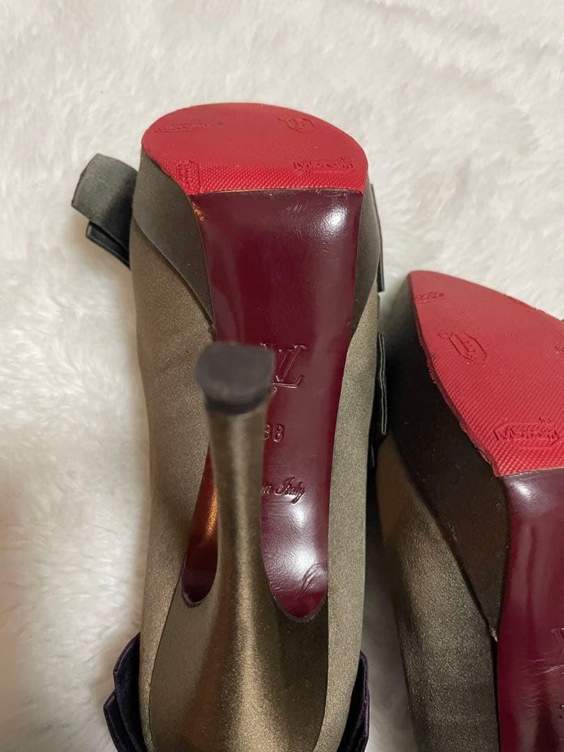 LOUIS VUITTON Pumps Heel Ribbon Satin Olive Green EU38/US8 115942c thumbnail 8