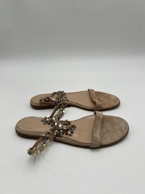 Gianvito Rossi Tebe flat suede sandals gold-toned chain-link Beige Size 36