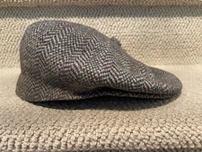 Vintage Kangol Design Herringbone Newsboy Wool Flat Cap Made in England Size L