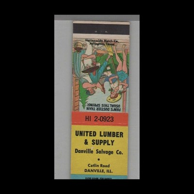 Matchbook Cover United Lumber & Supply Danville Salvage Danville, IL