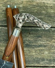 BRASS WALKING STICK CANE MOUNTED ELEGANT FOLDABLE POLISHED WOODEN SHAFT SHAFT