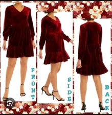 Womens Harper 241 Red Maroon Velvet V Neck Cocktail Dress Sz L Holiday Winter