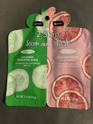 b pure Exfoliating Cucumber Scrub & Pink Grapefruit Clay Mask Set 0.35 oz Each