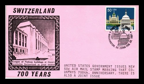 US COVER SWITZERLAND 700TH ANNIVERSARY FIRST DAY ISSUE COIN 4 CACHET