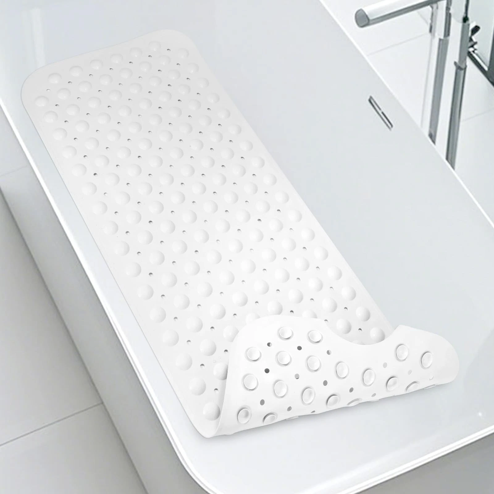 WarmSnow Long Bathtub Mat Non Slip 39.5 x 16 39.5" x 16" (Rectangular), White