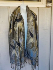  Fashion Paisley Pashmina/Silk Scarf Shawl Wrap Glitter Green /Brown, New 