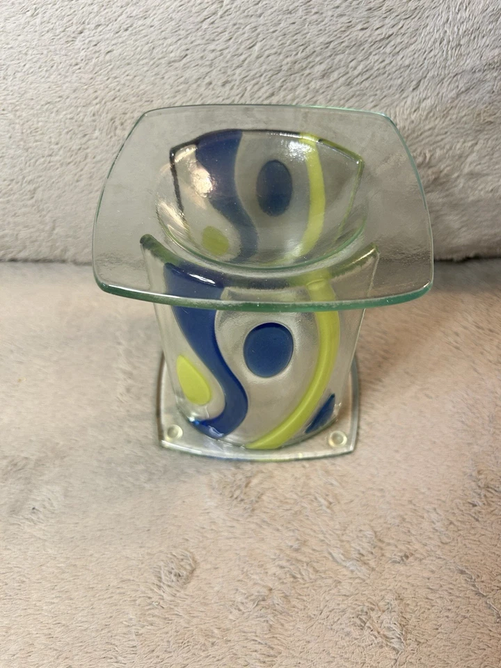 Aquecedor de cera Partylite Contempo derrete nova caixa aberta design abstrato azul e verde - Imagem 3 de 4