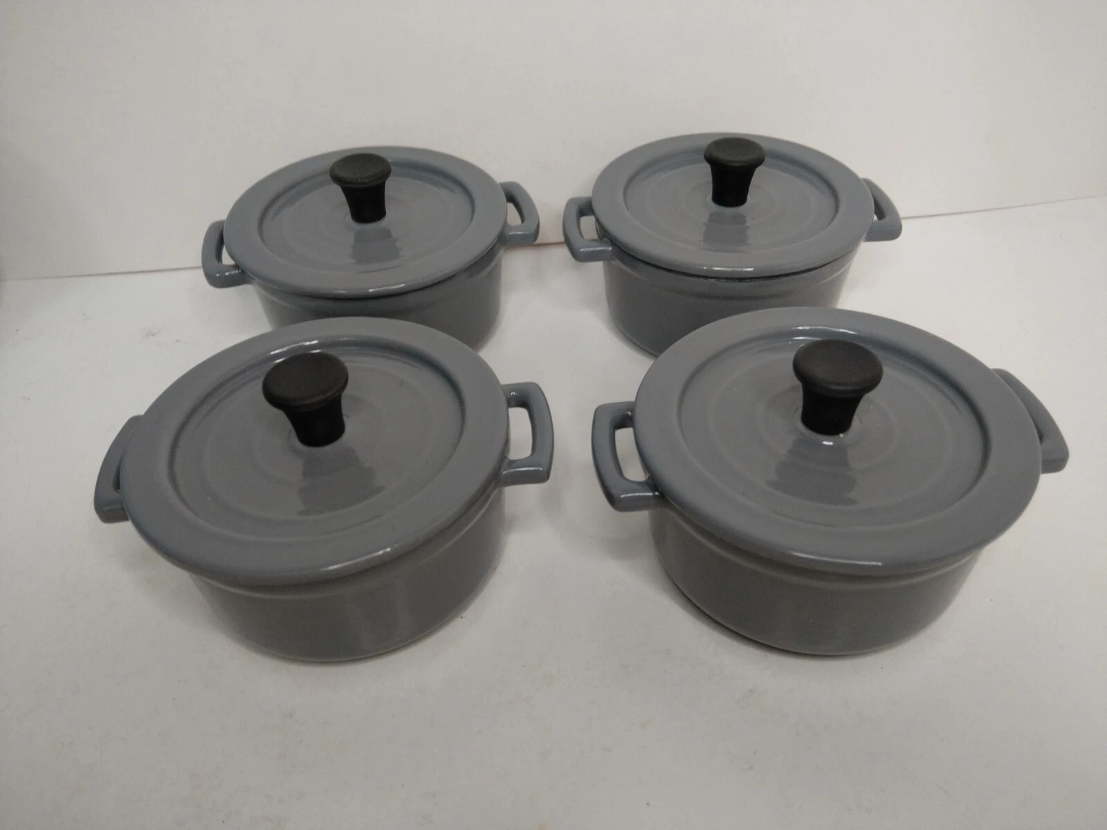 4 Threshold Mini Cast Iron Dutch Oven Gray Enamel 0.25 Qt Casserole Cookware