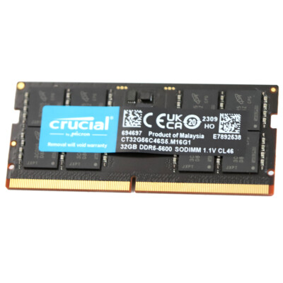Crucial 64GB (2 x 32GB) 262-Pin DDR5 SO-DIMM 5600 Laptop Memory