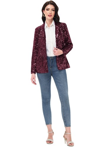 Sequin Jackets Long Sleeve Open Front Glitter Sparkle Party Blazer Jacket - Picture 63 of 69