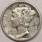 1924-S Mercury Silver Dime Extremely Fine XF Coin, Issues #15306