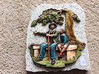 Decoration Grandad With His/Her Small Son On Plate Marble Vintage (6)