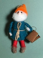 Garden Gnome or Elf Felt Ornament with Orange Hat, Watering Can