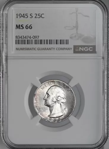1945-S  25C WASHINGTON SILVER QUARTER "SAN FRANCISCO MINT" NGC MS66 #8343474-097