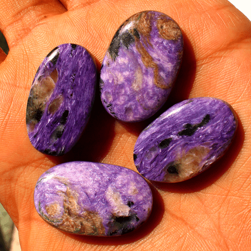 4 Pcs Natural Russian Charoite Top Quality 30mm-32mm Oval Cabochon Gemstones Lot - Picture 10 of 13