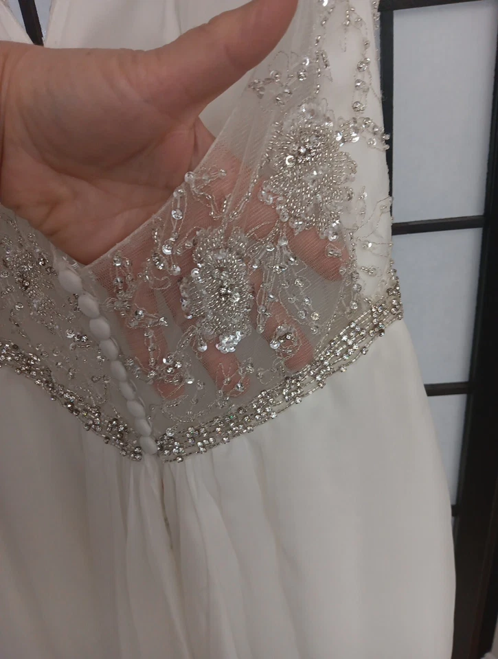¡NUEVO! Vestido de novia marfil con cuentas extra talla 6 diseño de jazmín magnífico que fluye suave Foto 4 de 4