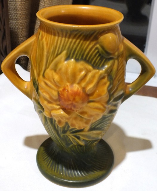 Antique Roseville Peony Twohandle Vase 6/7 eBay