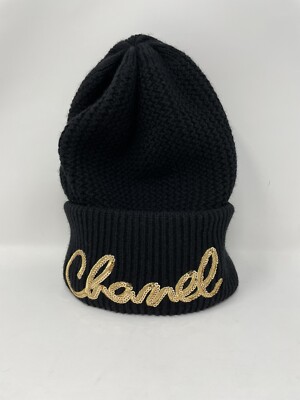 Chanel Black Cashmere Hat 22A Script Gold | eBay