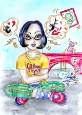 5x7 Original Inktober 2024 Illustration - Punk Grunge Retro Teen Angst Cute