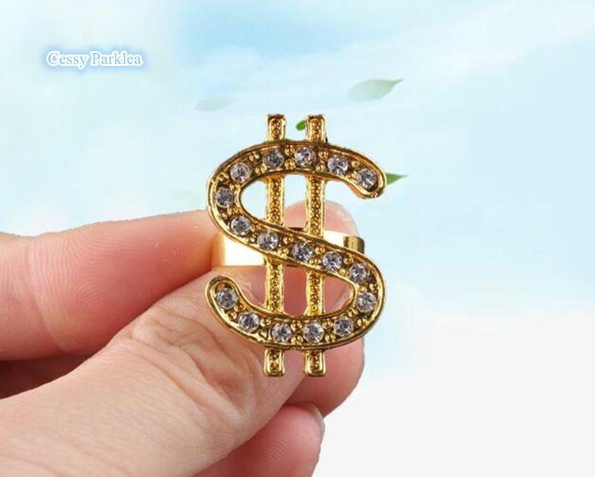 Gold Dollar Sign $ Ring Necklace Hip Hop Rapper Bling 80s Gold Dollar Sign $ Ring Necklace Hip Hop Rapper Bling 80s