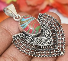 Rainbow Calsilica Gemstone Pendant 925 Silver Plated U311-C191