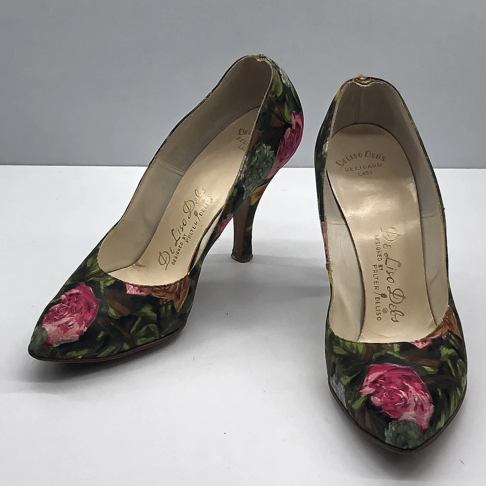 "Bombas de tacón vintage años 50 Deliso Debs florales de 3,5"" de Palter para mujer talla 5 1/2 M" Foto 3 de 4