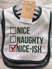 Set of 3 MODERN BABY Christmas Bibs Nice Naughty Nice-ish Great Gift NEW