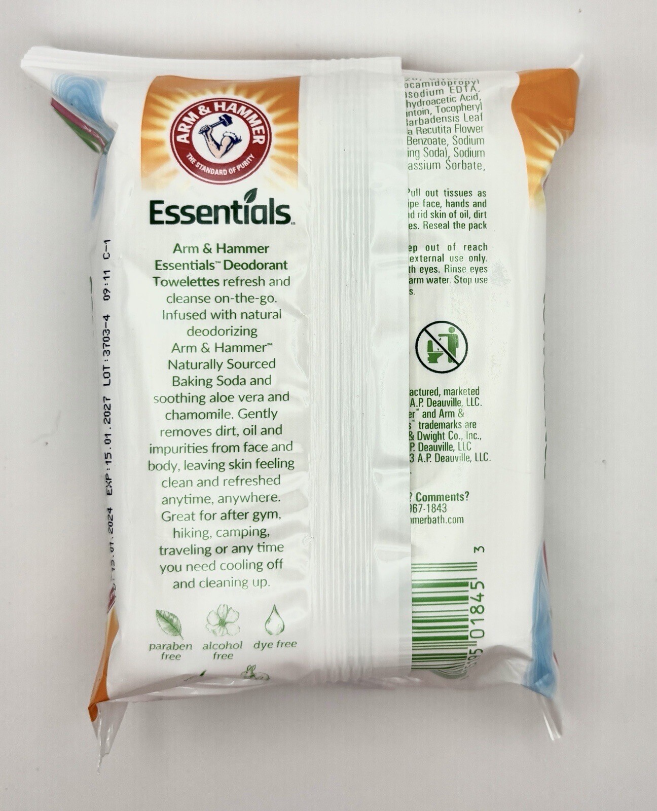 Arm and Hammer Essentials Deodorant Towelettes Simply Fresh Wipes 30ct
