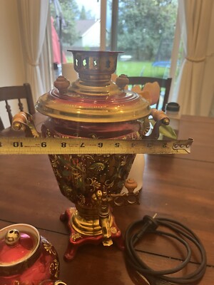 Vintage Russian Samovar w/ Teapot Floral Electric red n gold