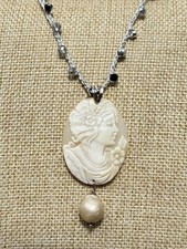 Collana Con Cammeo Sardonico , Collana A Uncinetto , Collana Fatta A Mano