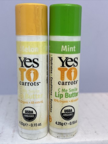 2 Tubes YES TO CARROTS C Me Smile Lip Butter Balm - Melon & Mint  SEALED - Picture 1 of 5