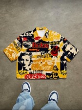 Manfinity ZONE917 Men's Allover Print Button Down Short Sleeve Crop Shirt, Summe