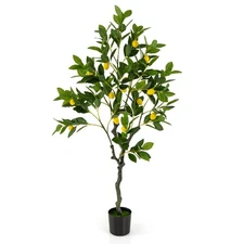 4 FT Tall Artificial Lemon Tree w/ Lemon Fruits, Cement Pot for Porch, Office