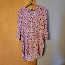 Monoprix Femme Size L/XL Pink Panda Print Viscose Shirt Dress Midi Semi Sheer