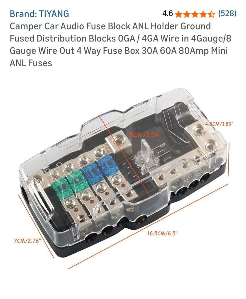 Camper Car Audio Fuse Block ANL Holder Ground Fused Distribution Blocks 0GA /... - Image 2 of 4