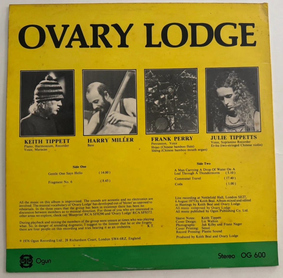 Ovary Lodge Self Titled LP - Ogun OG 600 Psych Rock Tippett Miller Perry NM — 第 2/4 张图片