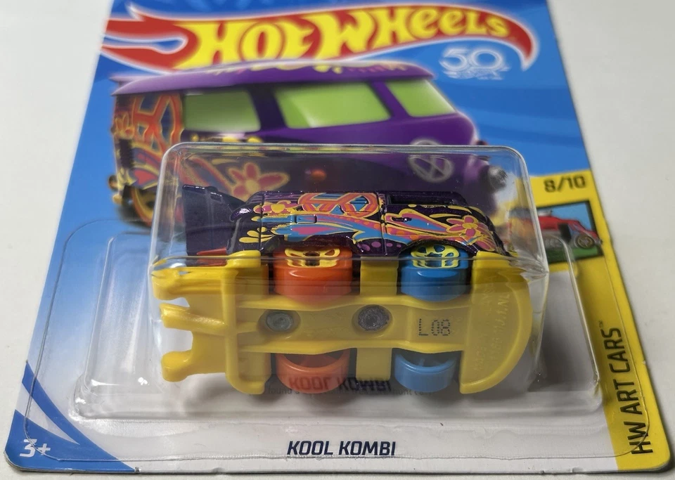 Hot Wheels Treasure Hunt HW 2018 Art Cars 8/10 Kool Kombi púrpura/flores amarillas Foto 3 de 4