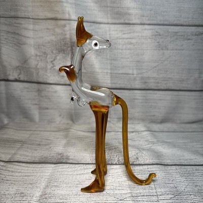 Vtg Art Glass Kangaroo Joey W/ Baby Roo In Pouch Blown Lampwork Animal 6.5''
