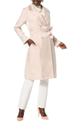 Jaclyn Smith Women's Metallic Belted Trench Coat Beige