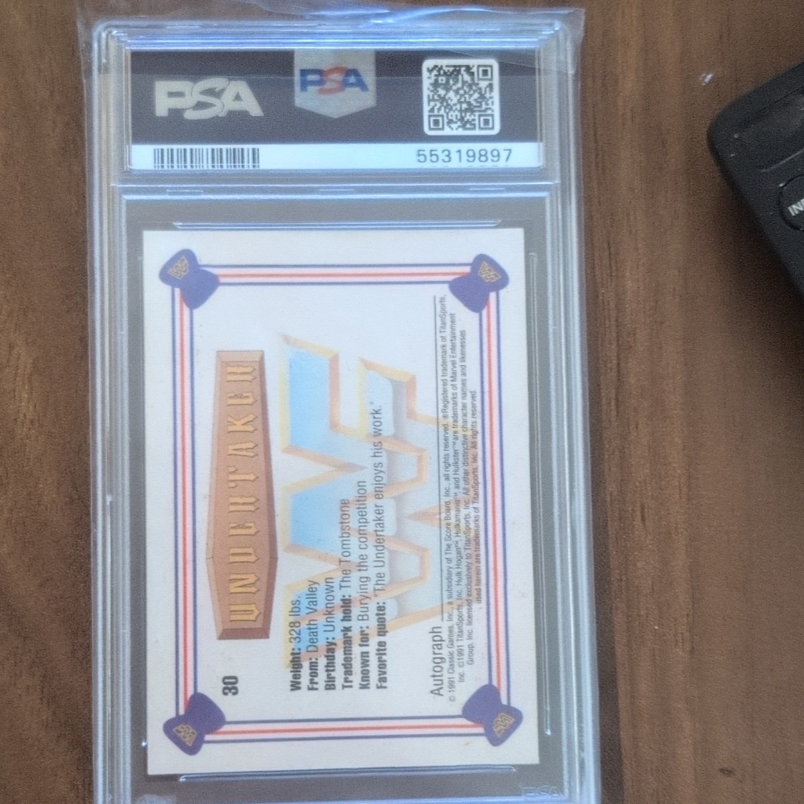 Classic 1991 Classic WWF Undertaker #30 PSA 8 NM-MT Card Cert #55319897 view 2