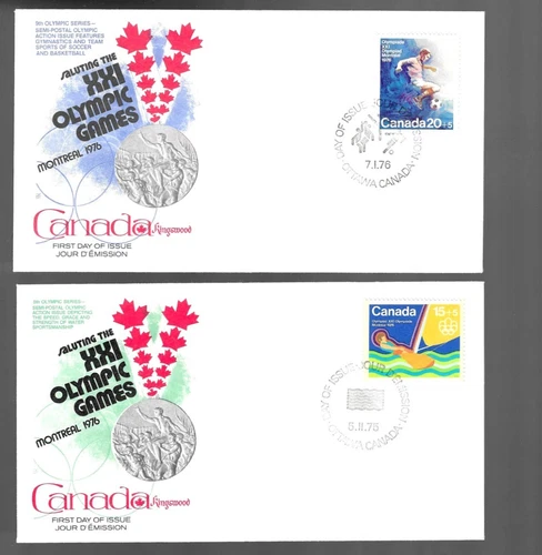 2 1975-76 Canada Semi-Postal FDC's; Scott B9, B12; Fleetwood cachets; Olympics