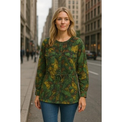 Company Ellen Tracy Silk Jungle Top Womens Large Tropical Safari Long Line RARE