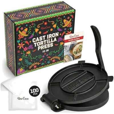 Versatile Pre-Seasoned Tortilla Press - 10-Inch for Empanadas & Quesadillas