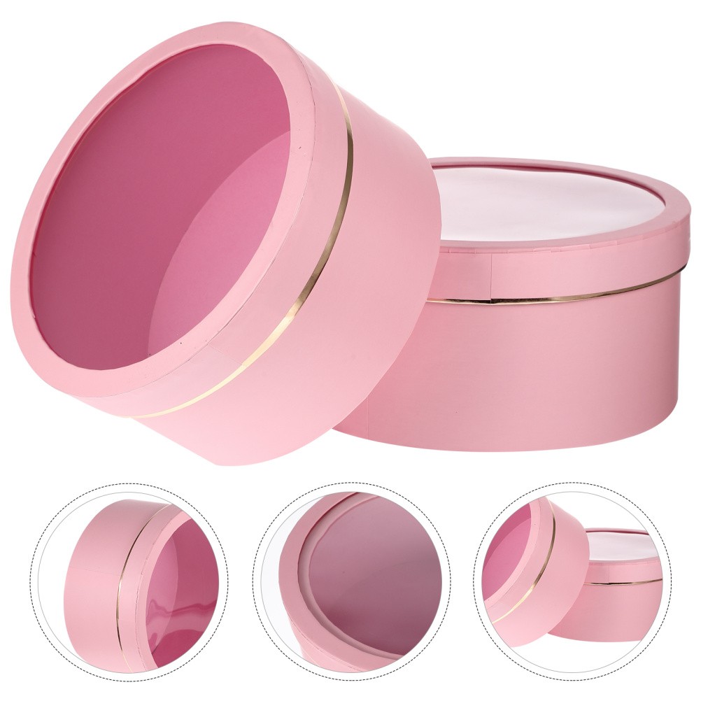 2 Pcs Round Flower Box with Transparent Lid Packaging Boxes for Bouquets